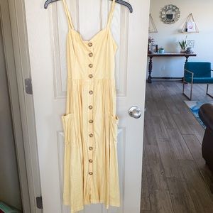 UO Yellow Button-Down Midi Dress